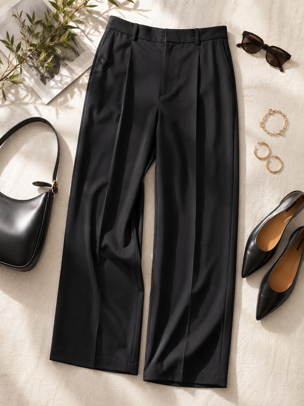 XL Classic Wide-Leg Dress Pants - Black
